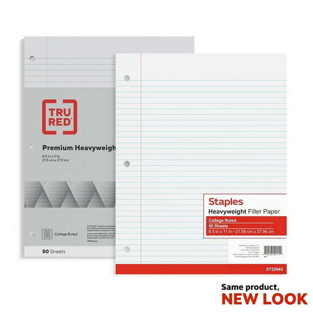 Staples Heavyweight College Ruled Filler Paper 8.5" x 11" 50 Sh./PK
