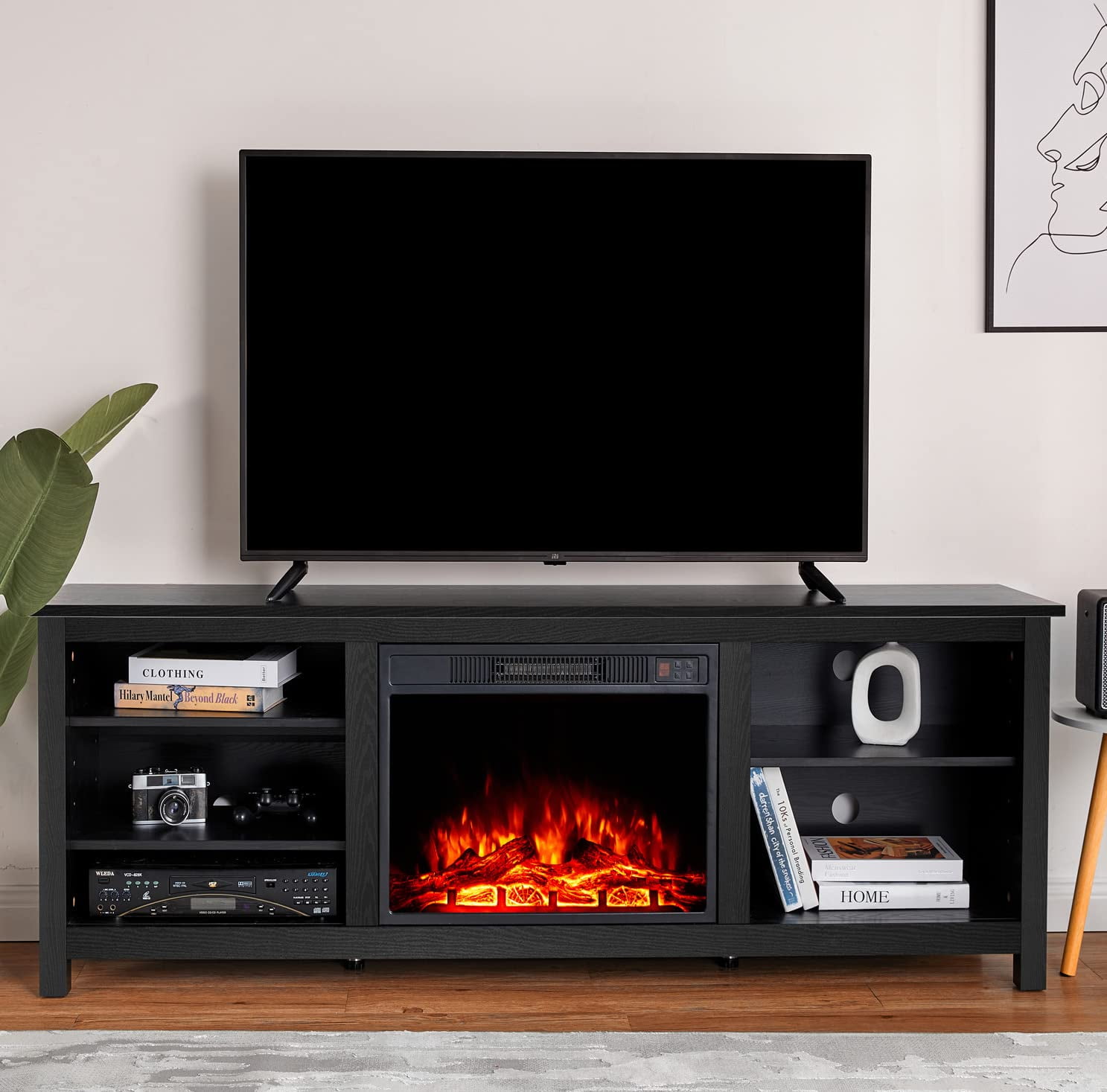 Amerlife Fireplace TV Stand, Wood Texture Entertainment Center with 23