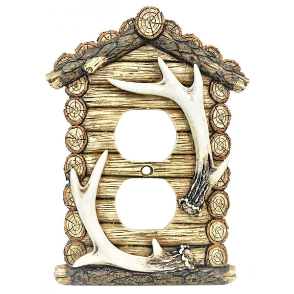 Rustic Antler Wall Plate for Log Cabin Cottage - Decorative Duplex Outlets Cover Receptacle, Rustic Duplex Outlet Cover