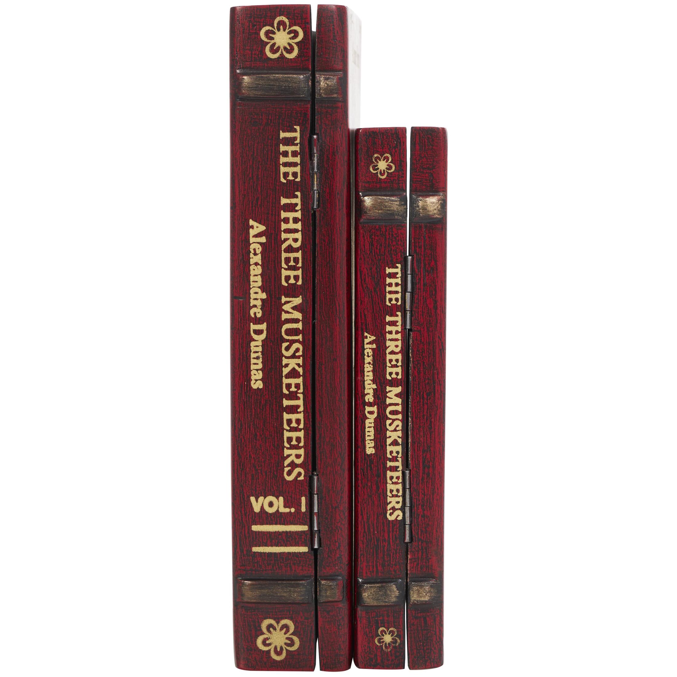 DecMode "The Three Musketeers" Faux Book Storage Red Mango Wood Decorative Box with Gold Accents, 2 Count