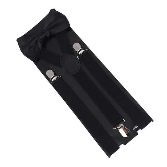 Conjunto de tirantes y pajarita para hombre, correas para los hombros, banda elástica, Clip LATERAL informal, pantalones cómodos, tirantes Y tirantes negro