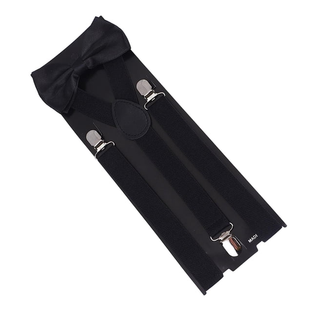 Conjunto de tirantes y pajarita para hombre, correas para los hombros, banda elástica, Clip LATERAL informal, pantalones cómodos, tirantes Y tirantes negro