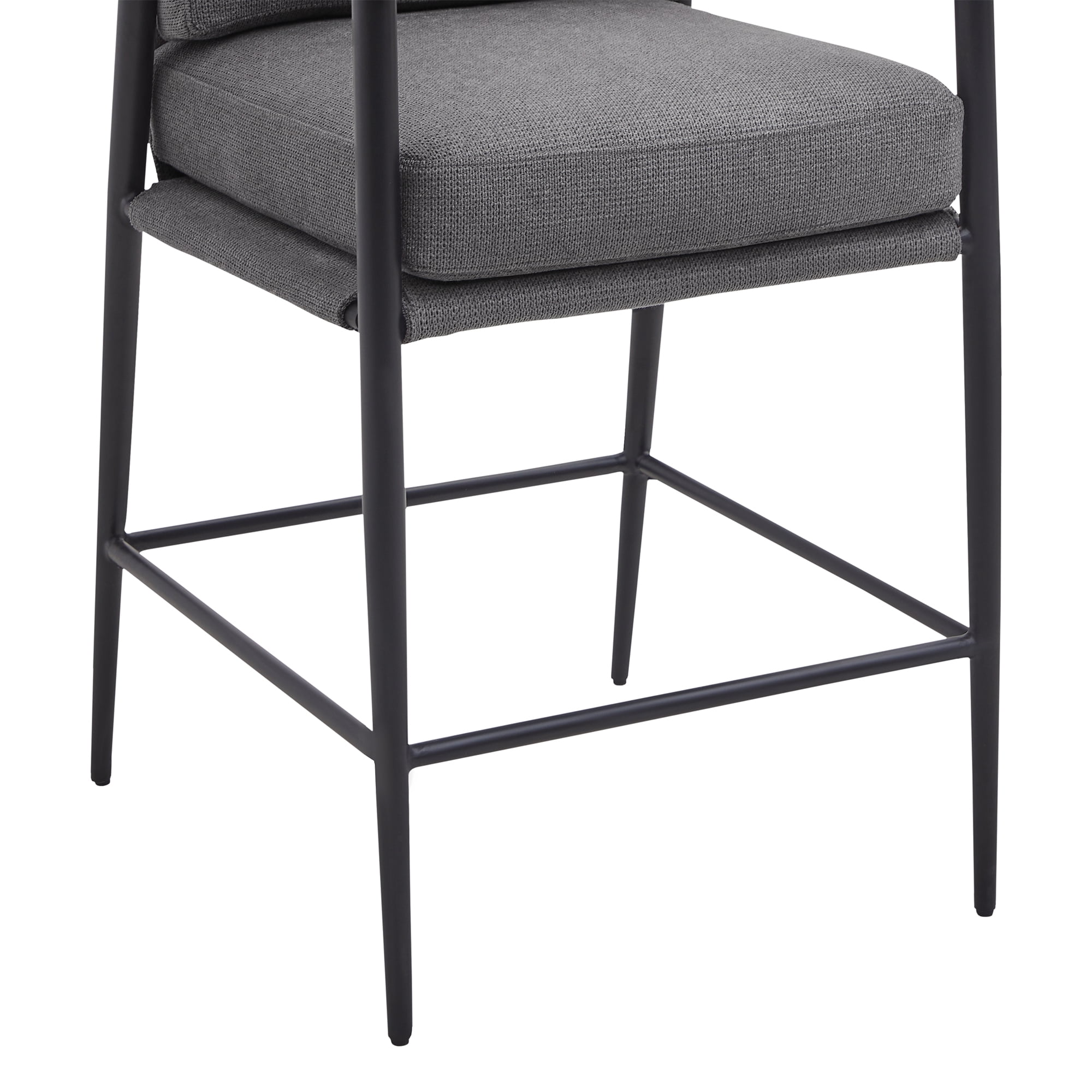 CHITA Modern Counter Stools Set of 2, Upholstered Bar Stools with Metal Frame and Wooden Armrests, Fabric in Gray