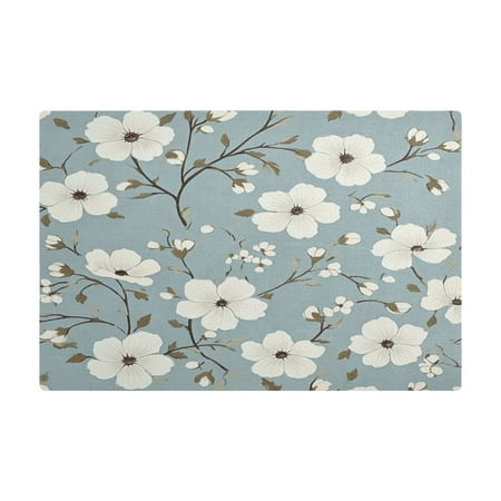 

PU Leather Kitchen Drying Mat with Silica Gel Core Coffee Bar Pad Dual-Sided Absorbent Non-Slip for Kitchen Counter White Flowers Pattern