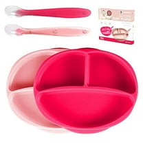 Silicone Suction Plate for Baby - 100% Food Grade Silicone Divided Plate | Toddler Self Feeding Training Suction Plate Set | BPA-Free, Microwave Dishwasher Safe Stay Put Plates (Light & Dark Pink)