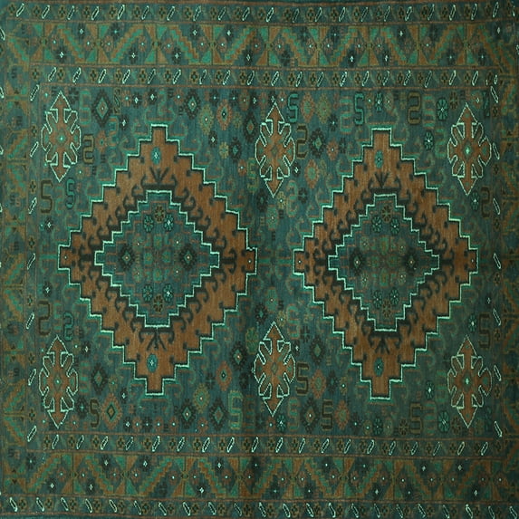 Ahgly Company Machine Washable Indoor Square Persian Turquoise Blue Traditional Area Rugs, 4' Square