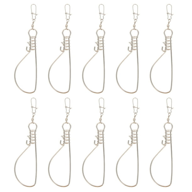 10 unidades de ensartador de pescado de metal, pinza portátil para peces vivos, dispositivo de bloqueo para pesca.