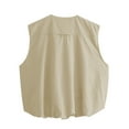 thumbnail image 2 of Womens Casual Zip Up Vest Cargo Oversized Ruched Hem Sleeveless Jackets Tops Khaki XXL, 2 of 6