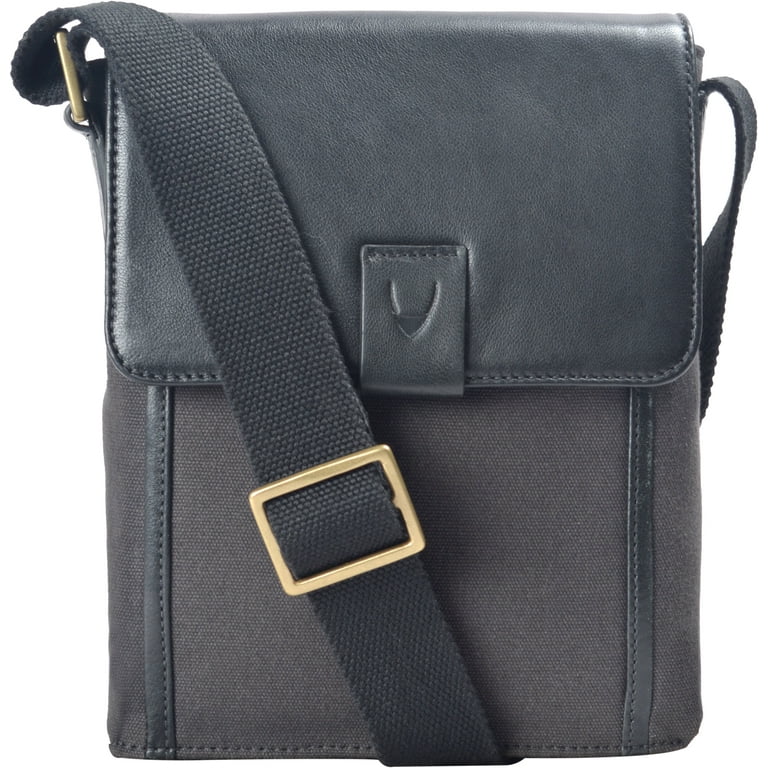 Hidesign Aiden Small Leather Messenger Crossbody Bag Black
