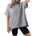 thumbnail image 2 of Wycnly Summer Tops for Women Tops for Women 2025 Breathable Loose Irregular Hem Oversized Pullover Top Fashion Solid Blouses Girls Crewneck Short Sleeve T-Shirts, 2 of 7
