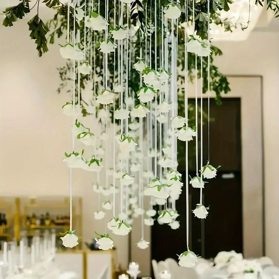 21 Set Artificial Rose Hanging Flowers, with 20 Artificial Roses & 1 Roll of Fishing Line, Floating Flowers Ceiling Decor,  DIY Floating Flower Garland for Wedding Baby Shower Birthday Floral Party