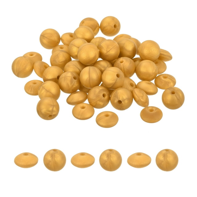 Uxcell 100Pcs Perlas de Silicona a Granel 0.47" Perlas Redondas y de Lentejuelas Perlas Focales de Silicona para Hacer Llaveros Dorado