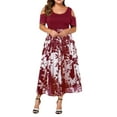 thumbnail image 1 of Gvmfive Plus Size Womens Floral Short Sleeve Casual Swing Dress Cold Shoulder Cocktail Party Dress, 1 of 8