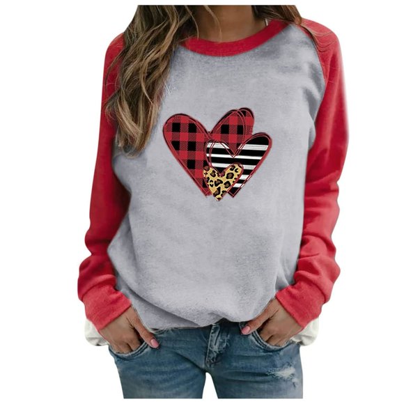 Prime Same Day Delivery Items Women Casual Raglan Long Sleeve Valentine Printing Shirt Pullover Tops Blouse
