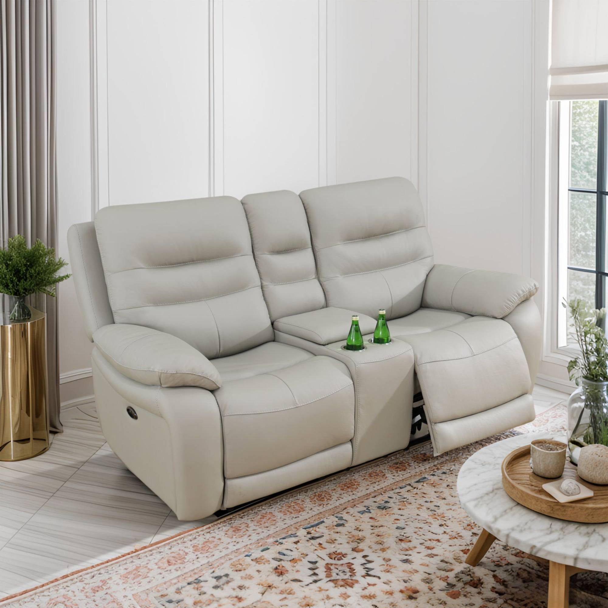 TrumanPick Genuine Leather Power Recliner Loveseat Chairs for Adults Electric Power Recliner Sofa Chair for Living Room Grey