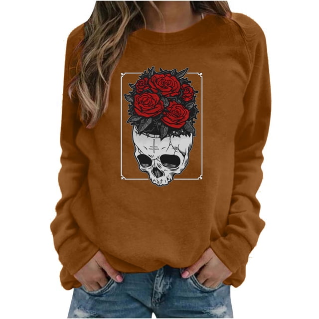 Mujeres Casual Manga Completa Cuello Redondo Tops Camisas Sueltas Blusa Jersey Estampado Sudadera Pompotops FGAJ18576