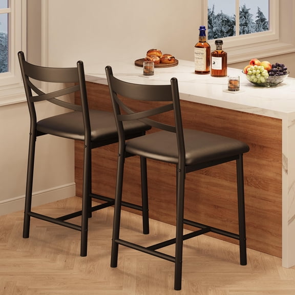 Studyset 22 Inch Bar Stools Set of 2, Counter Height Bar Chairs with Back and Thick Cushion, Upholstered Dining Chairs with Padded Seat, Barstools for Kitchen Island Apartment Counter Bar