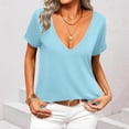 thumbnail image 2 of Tauxra Casual Short Sleeve Blouse For Women, V-Neck Solid Color Summer Top with Soft Fabric, Loose Fit Shirt for Daily Wear, 2 of 5