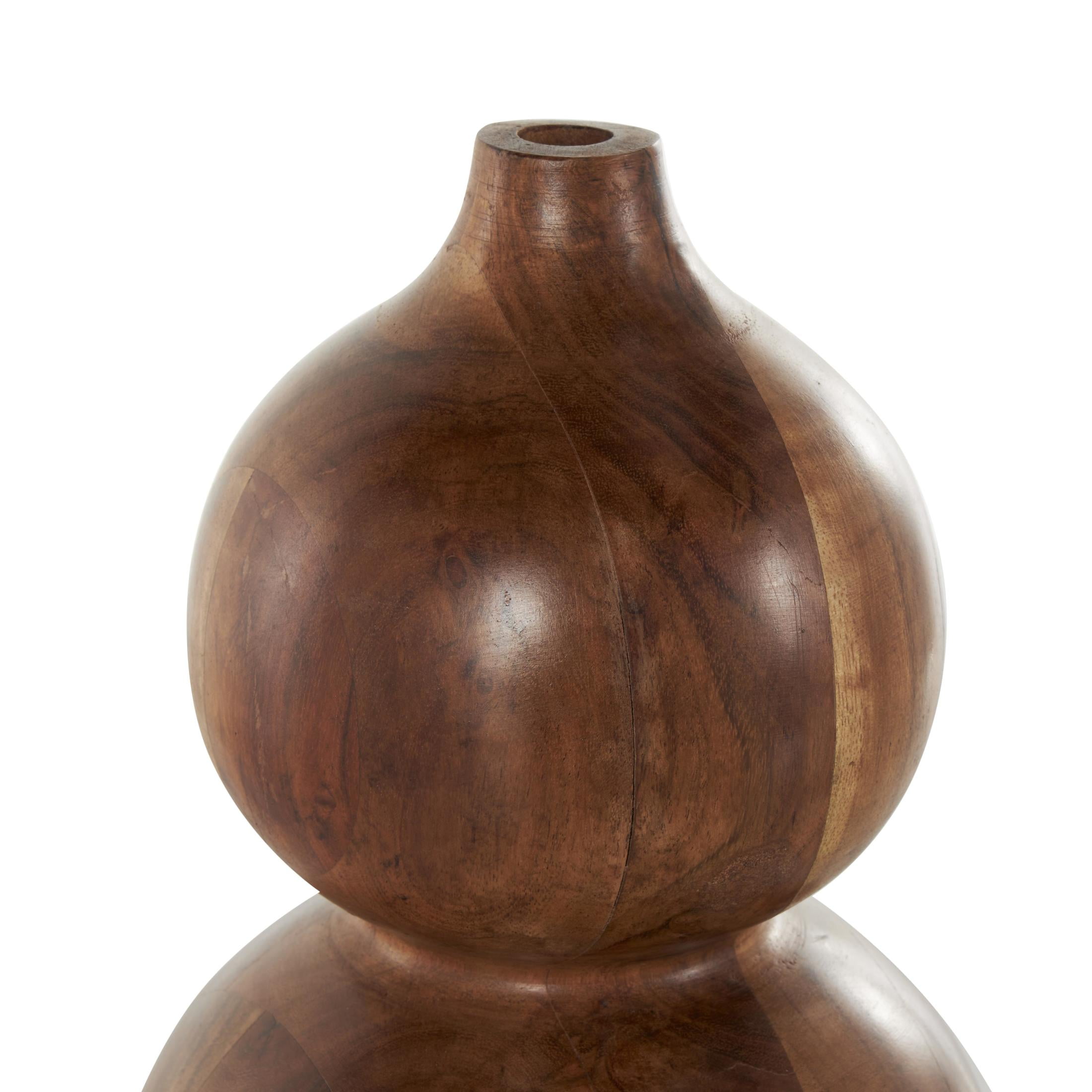 DecMode 11" Bubble Brown Wood Vase with Natural Wood Grains