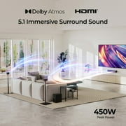 ULTIMEA 5.1 Dolby Atmos Sound Bar, 450W Peak Power, Surround Sound System for TV, Wireless Subwoofer Bass Boost, Surround Adjustable