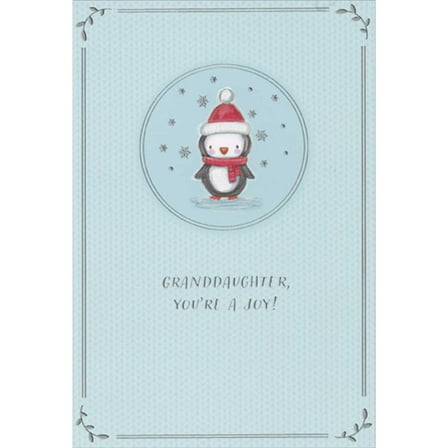Pictura Tiny Cute Penguin Wearing Santa Hat and Red Scarf Juvenile Christmas Card for Granddaughter