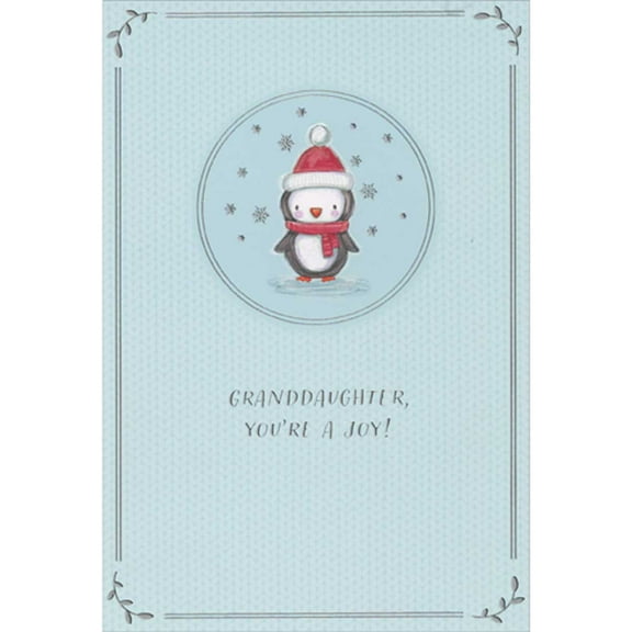 Pictura Tiny Cute Penguin Wearing Santa Hat and Red Scarf Juvenile Christmas Card for Granddaughter