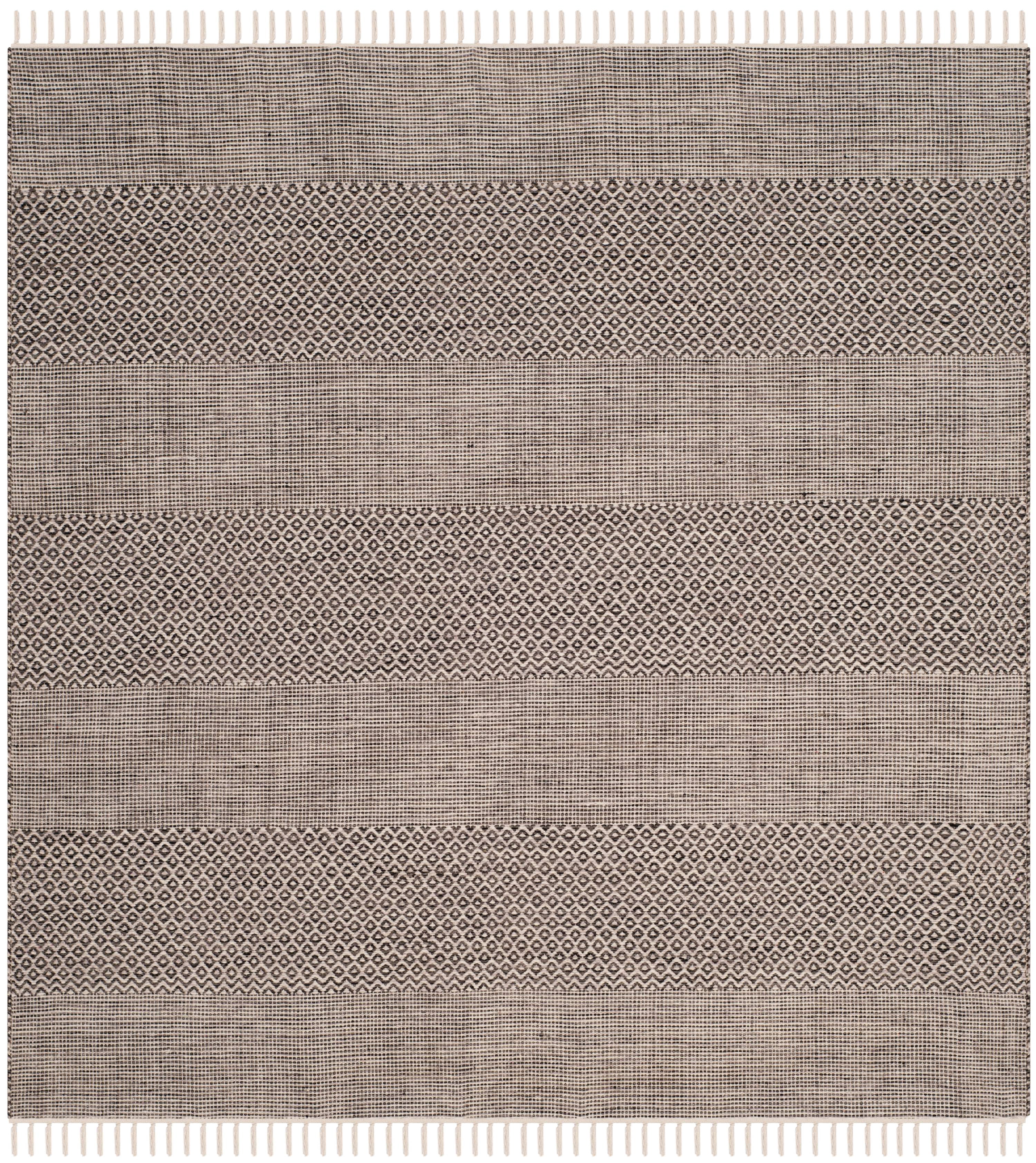 SAFAVIEH Montauk Karlene Geometric Striped Cotton Area Rug, Ivory/Anthracite, 4' x 4' Square