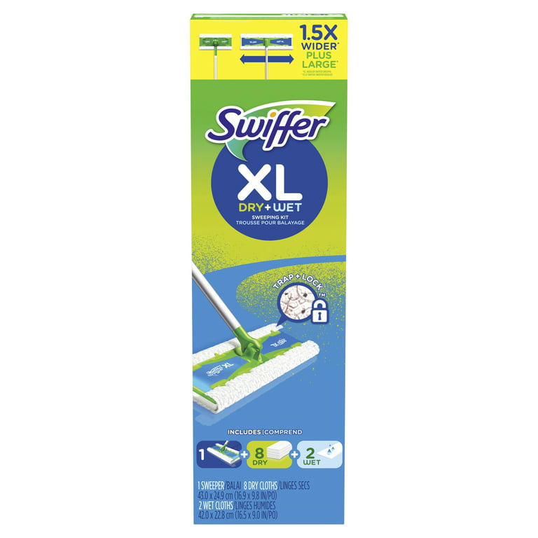 Swiffer Sweeper Dry + Wet XL Sweeping Kit, 1 Sweeper, 8 Dry Cloths