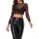 thumbnail image 1 of INSPIRAR CHIC Día de San Valentín Top Corto de Mujer Semi-Translúcido de Manga Larga Cuello Redondo Blusa XS Negra Floral, 1 of 6