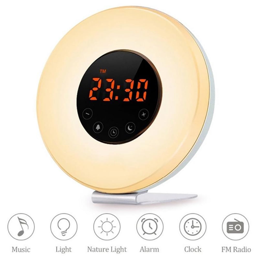 Farfi Sunrise Alarm Clock Wake Up Light Digital FM Radio Nature Sound Touch Control (White,US Plug)