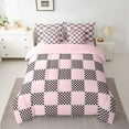 thumbnail image 2 of jejeloiu Geometric Plaid Grid Bedding Comforter Set 7 Pieces,Modern Geometric Checkered Full Bedding Set,Pink Black Checkerboard Fitted Sheet Flat Sheet For Child,Microfiber Bedroom Decor Reversible, 2 of 8
