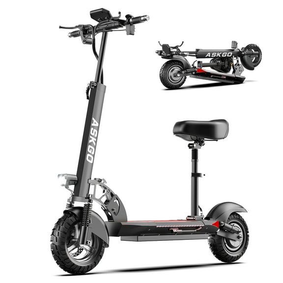 PostJoy  Electric Scooter with Seat 10'',Peak 1200W Motor Max 30MPH and 45Miles Portable Commuting Scooter for Adults with Dual Brake and Suspension Folding Commuter E-Scooter