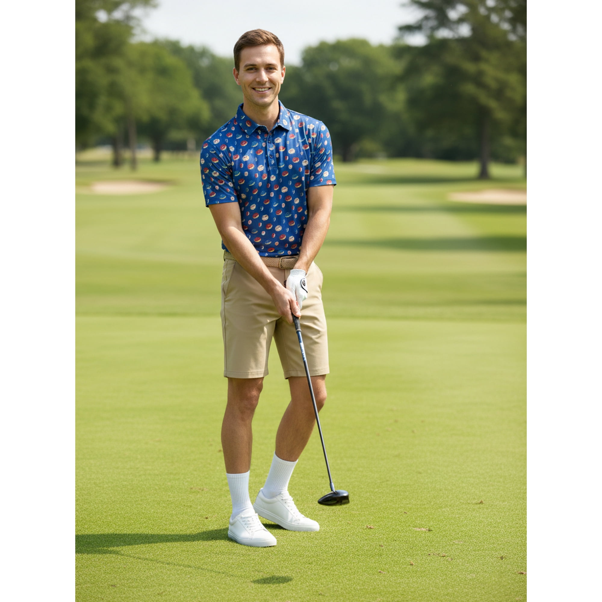 Birdie Bound Men's and Big & Tall Men's Liberty Donuts Print Polo Golf Shirt, Sizes XS-4XLT