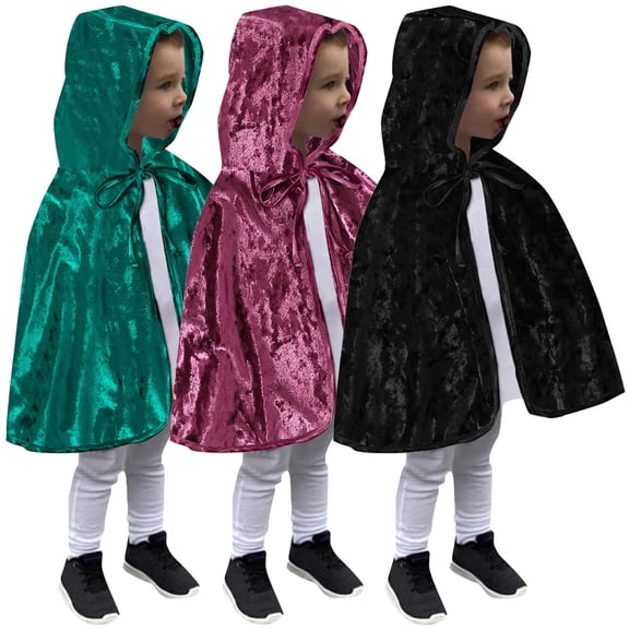 Toddler Kids Boys Girls Unisex Velvet Hooded Cape with Tie Front Closure for Festive Holiday Party Dress Up and Themed Outerwear Poncho 12-18 Months Spring Fall Winter Jacket