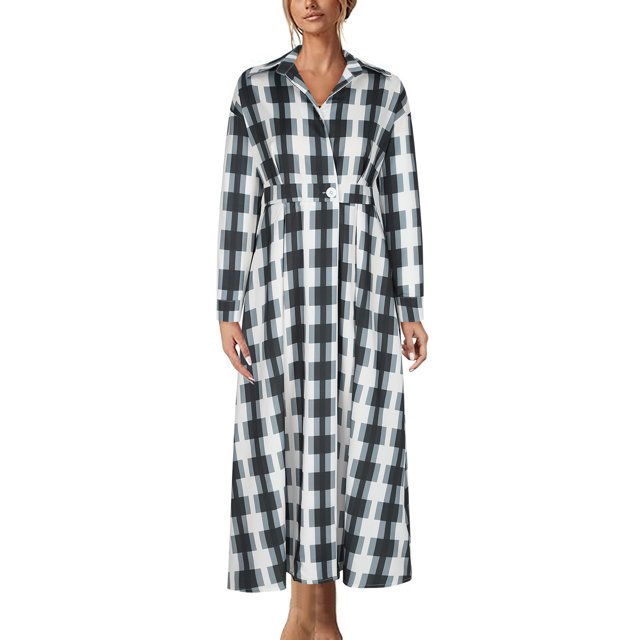 Qiopertar Chemise à Col Rabattu Imprimée pour Femmes Manches Longues Taille Élastique Grande Robe en Solde à Moins de 5$ en Solde