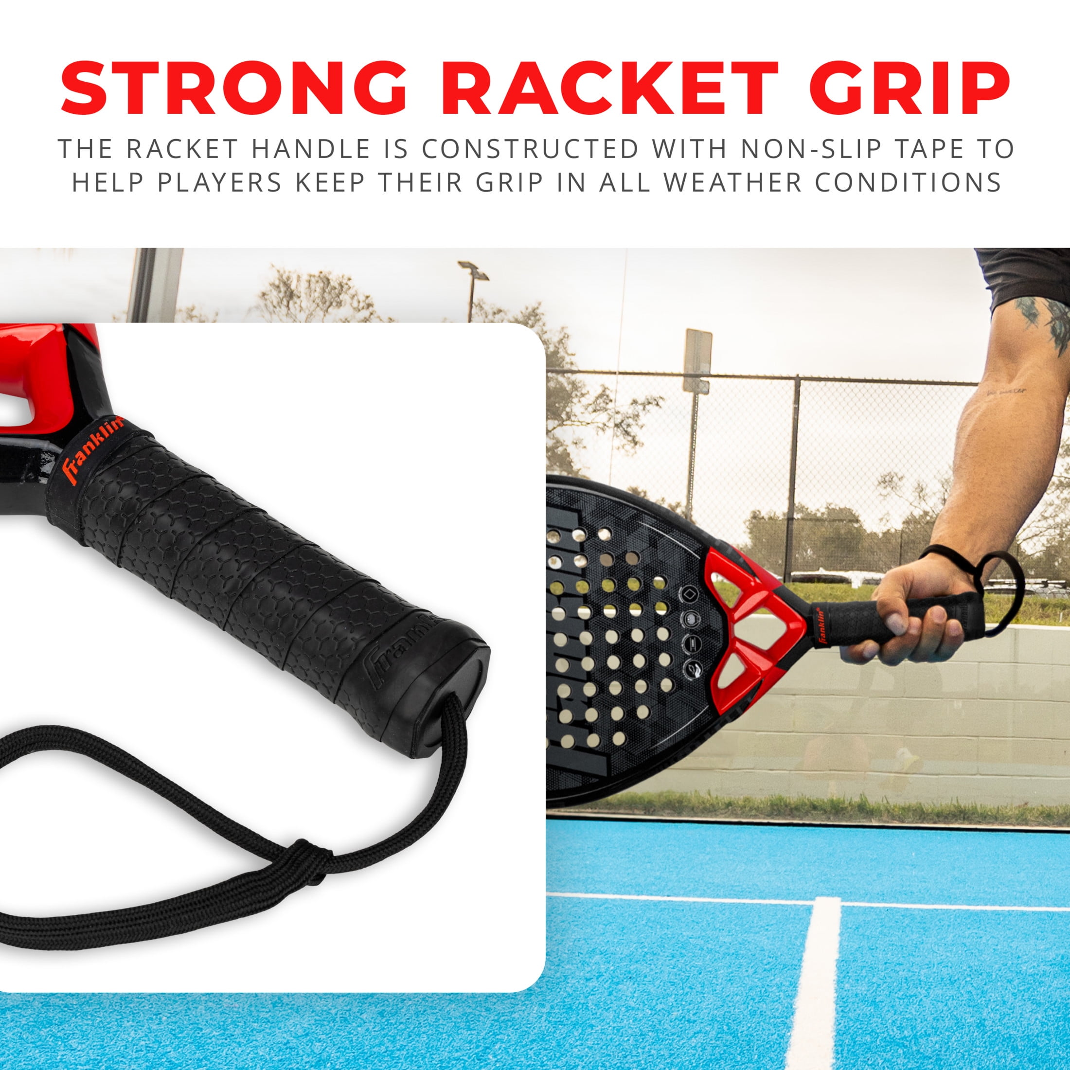 Franklin Sports Padel Racket - GLIDE - Fiberglass Padel Racket with Foam Core - Pop Tennis Racket - 365g Padel Racket - Premium Performance Racket - Black/Red