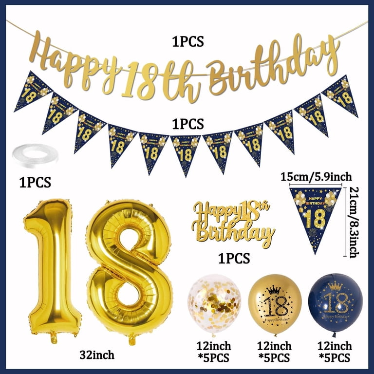 18e Verjaardag Decoratieset - Wit-goud - 65 Ballonnen (12", 10", 5") - 18 Getal Folieballon 32" - Happy Birthday Banner - Met Ballonstrips En Kleefpunten - Complete Set Voor Feestdecoratie - Geschikt Voor Jongen Of Meisje - Eenvoudig Te Installeren - Ideaal Voor Verjaardagsfeestjes, Fotobackdrop En Feestzaal - Luxe Gouden En Witte Combinatie