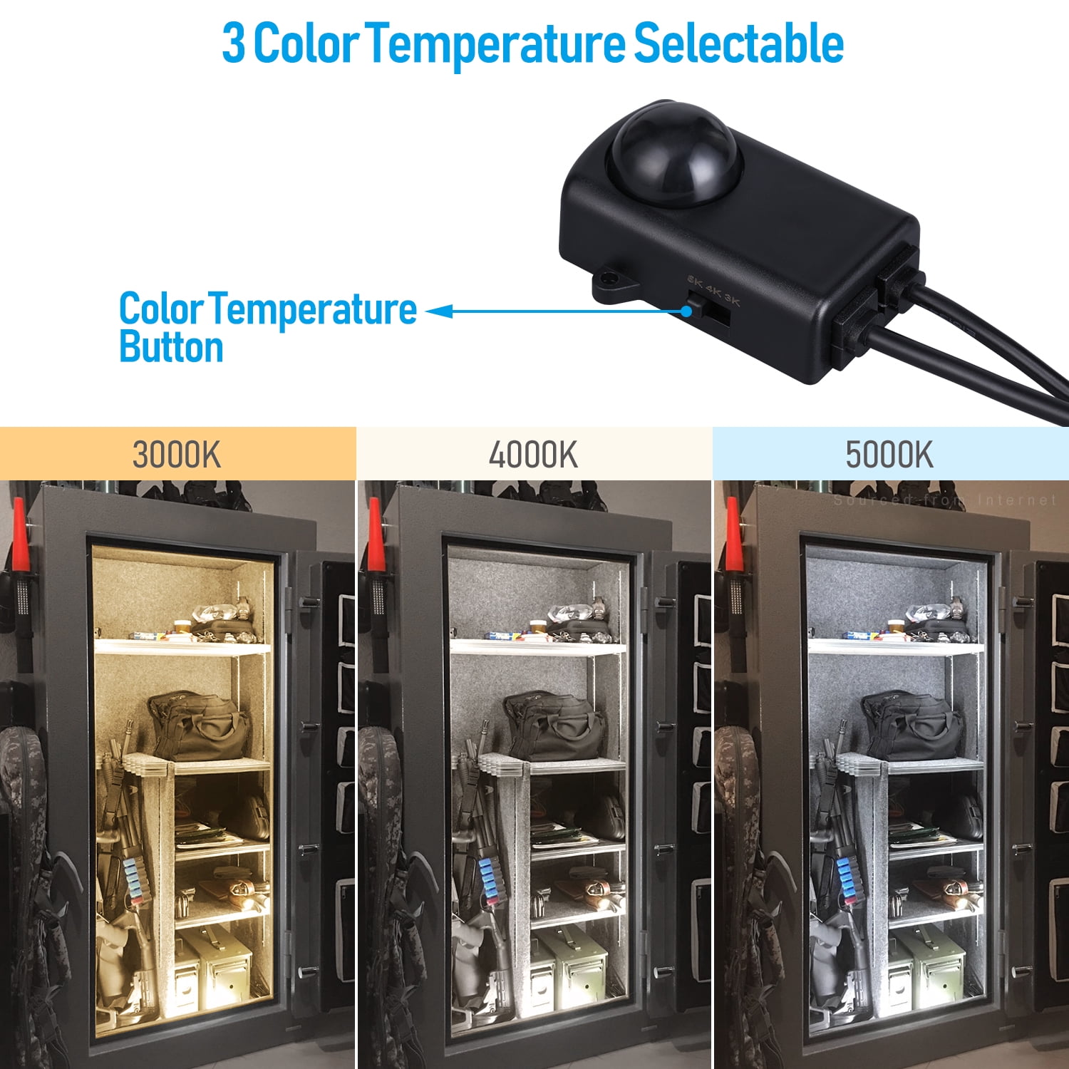 LED Safe Lighting Kit, (6) 12 Inch Linkable Light Bars + Motion Sensor, for Under Cabinet, Gun Safe, Locker, Closet, Under Counter, Shelf, Showcase, 3000K/4000K/5000K Selectable
