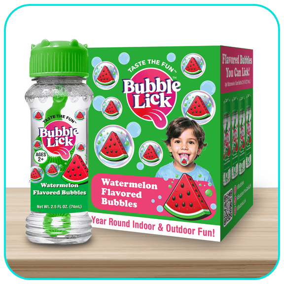 Bubble Lick Watermelon Flavored Bubbles 4 Pack USA Made Safe to Lick Fun for Kids Families and Dogs