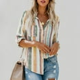 thumbnail image 6 of Babysbule Womens Tops Long Sleeve Womens Fashion V Neck Striped Roll Up Sleeve Button Down Blouses Tops With Pocket Loose Shirt, 6 of 8