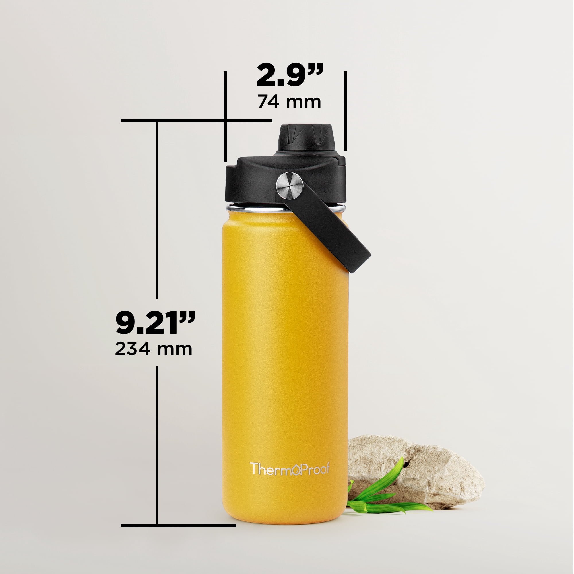 ThermoProof 18oz Amber Stainless Steel Insulated Water Bottle, Wide Mouth, Leakproof, Reusable, Dishwasher Safe