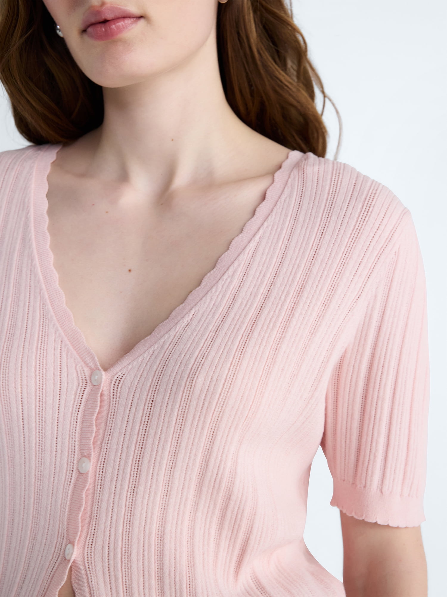 Free Assembly Women's Pointelle Cardigan Sweater with Short Sleeves, Lightweight, Sizes XS-XXL