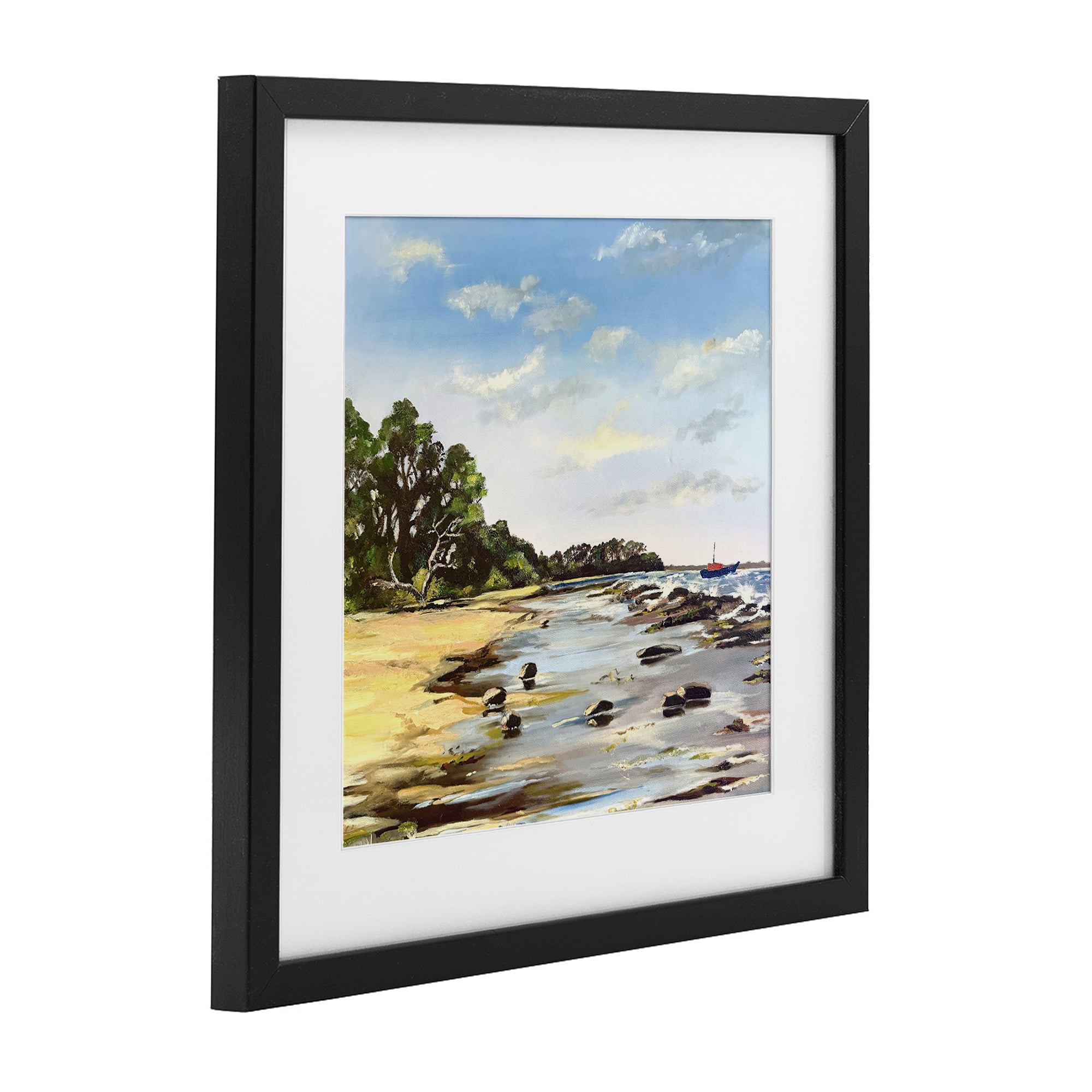 Low Tide Seascape Black Framed Print Under Glass, design by Patricia Reynolds