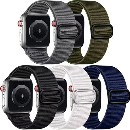 Ouwegaga 5 Pack Stretchy Nylon Bands Compatible with Apple Watch 40mm 38mm 44mm 45mm 41mm 42mm 49mm for Women Men, Adjustable Elastic Braided Straps for iWatch Series 9 8 7 6 5 4 3 2 1 Ultra SE 2