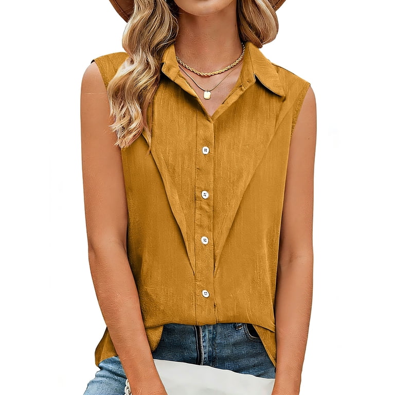 Button Down Shirts for Women Dress Cotton Sleeveless Collared Blouse Work  Business Casual Tops - Walmart.com