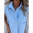 thumbnail image 5 of Linen Shirts for Women Button Down Shirts Cap Sleeve Cotton Collared V Neck Solid Casual Blouses with Pocket, 5 of 7