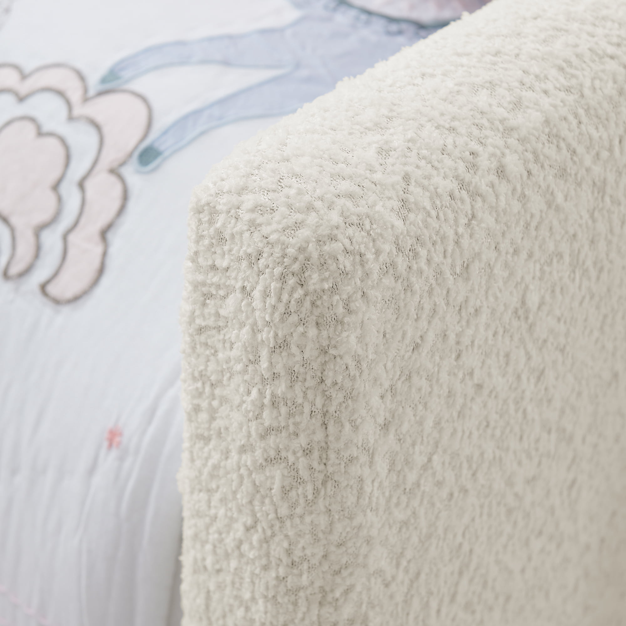 T-Joy Cute Kids Bed with Rail and Pocket, Boucle Wooden Platform Bed with Rabbit Ear, Twin Size, Beige