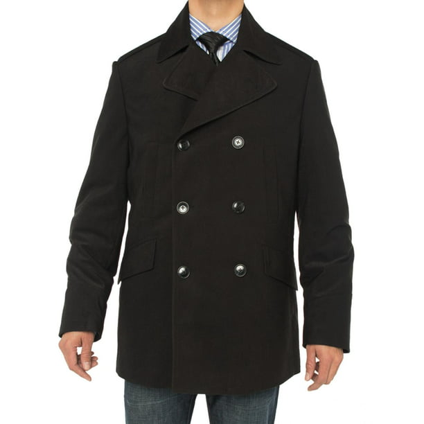 Luciano Natazzi Men's Double Breasted Top Coat Modern Fit Pea Coat ...