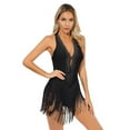 thumbnail image 2 of inhzoy Women's Tassel Latin Jazz Dance Leotard Dress V Neck Backless Ballroom Cocktail Dress Black S, 2 of 9