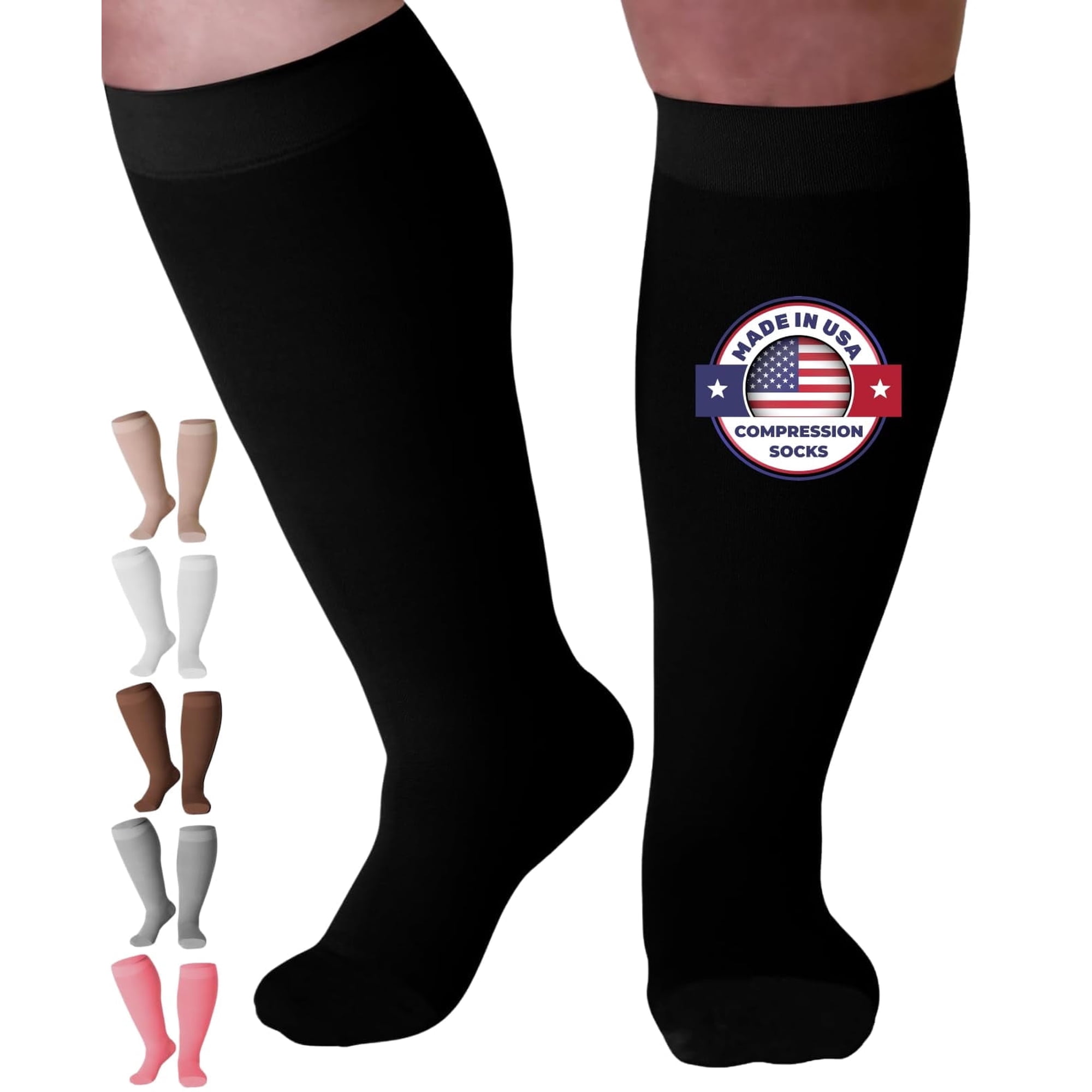Extra Wide Compression Socks for Women and Men 20-30mmHg - Black, 4X-Large